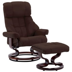 vidaXL Swivel Recliner with Ottoman Brown Faux Leather and Bentwood