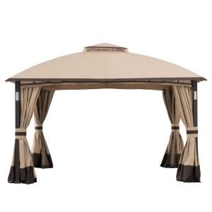 Sunjoy 11 ft. x 13 ft. Tan and Brown Gazebo with LED Lighting and Bluetooth Sound