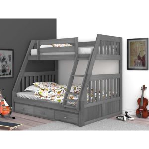 Solid Pine Twin/Full Bunk Bed with Three Drawers