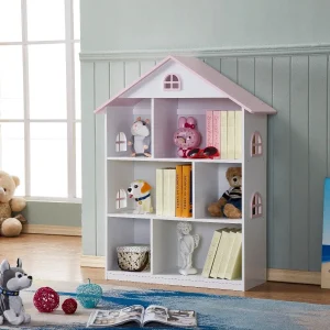 Kids Dollhouse Bookshelf - Pink Doll House