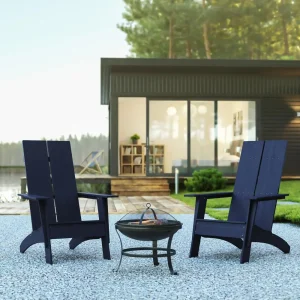 Set of 2 Navy Sawyer Chairs with 22" Round Wood Burning Fire Pit