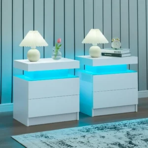 Set of 2 LED Nightstand with 2 Drawers