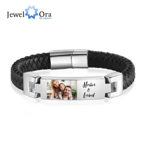 Personalize Men Photo Leather Bracelet