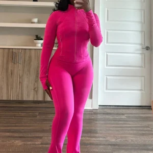 Long Sleeve Tops and Flare Pants Two Pieces Sets